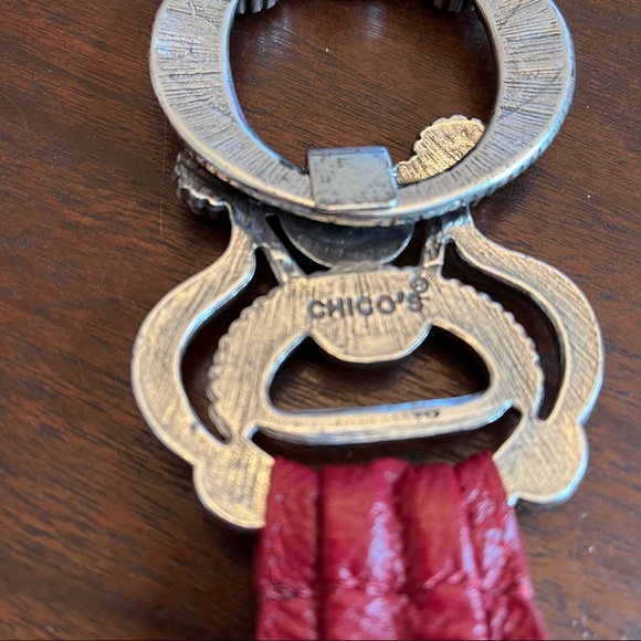 Chico’s Red Leather Stretch Belt Large Silver Buckle S/M - Picture 7 of 10